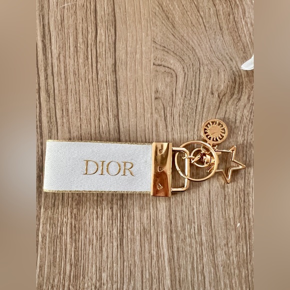 Dior Keychain Dustbag Holiday Ribbon Gold White Star Moon Bag Charm - Picture 3 of 3